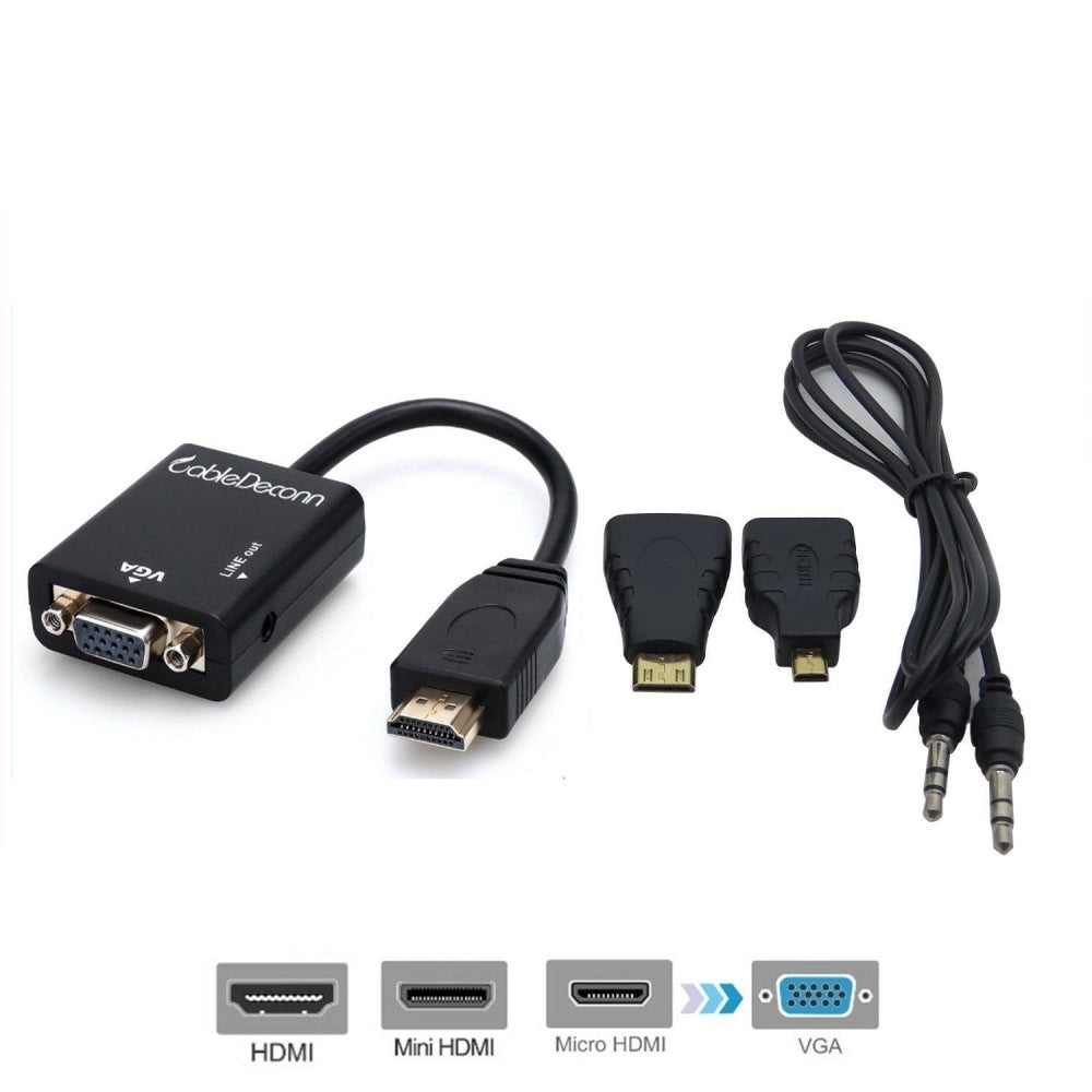 Trade Shop - Adattatore Convertitore Hdmi A Vga 3 In 1 Con Audio A Mini Micro Cavo Hdmi -