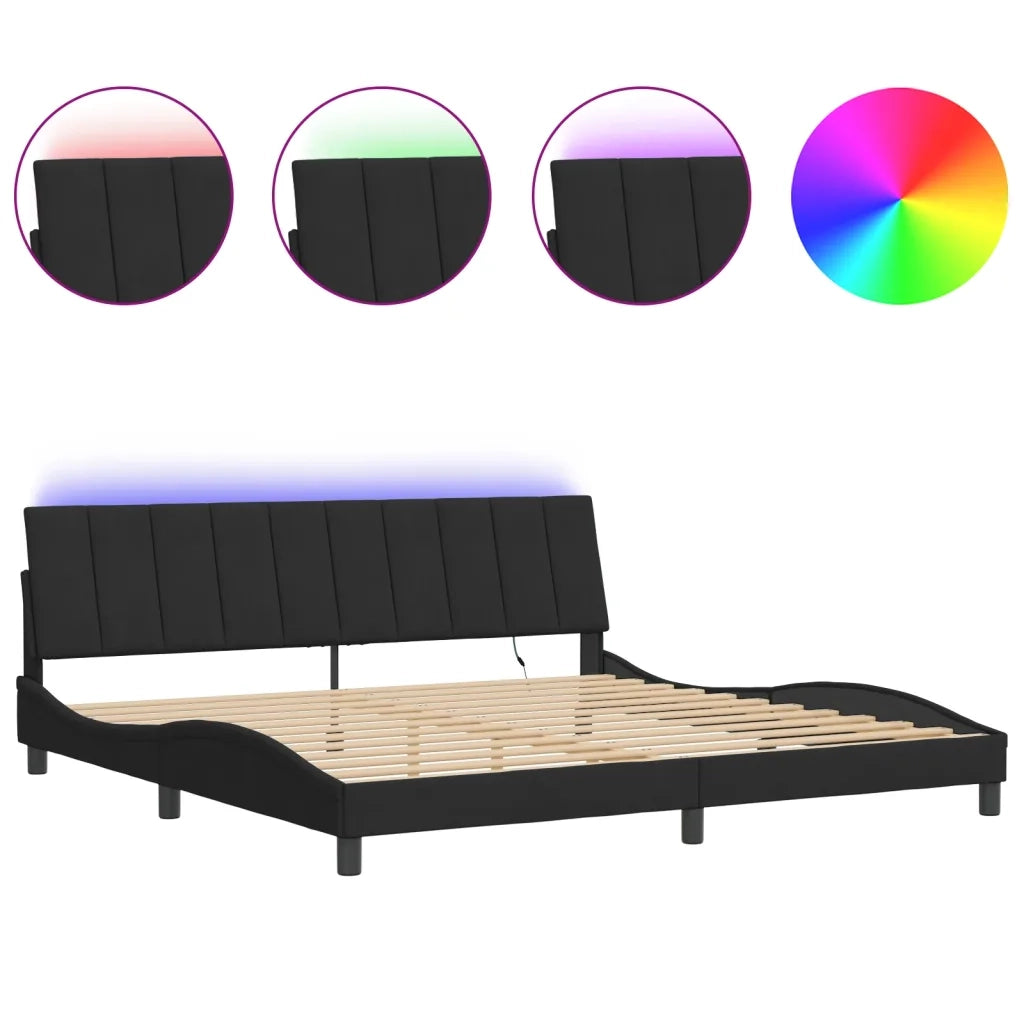 Giroletto con LED senza Materasso Hanko Nero 200x200 cm in Velluto