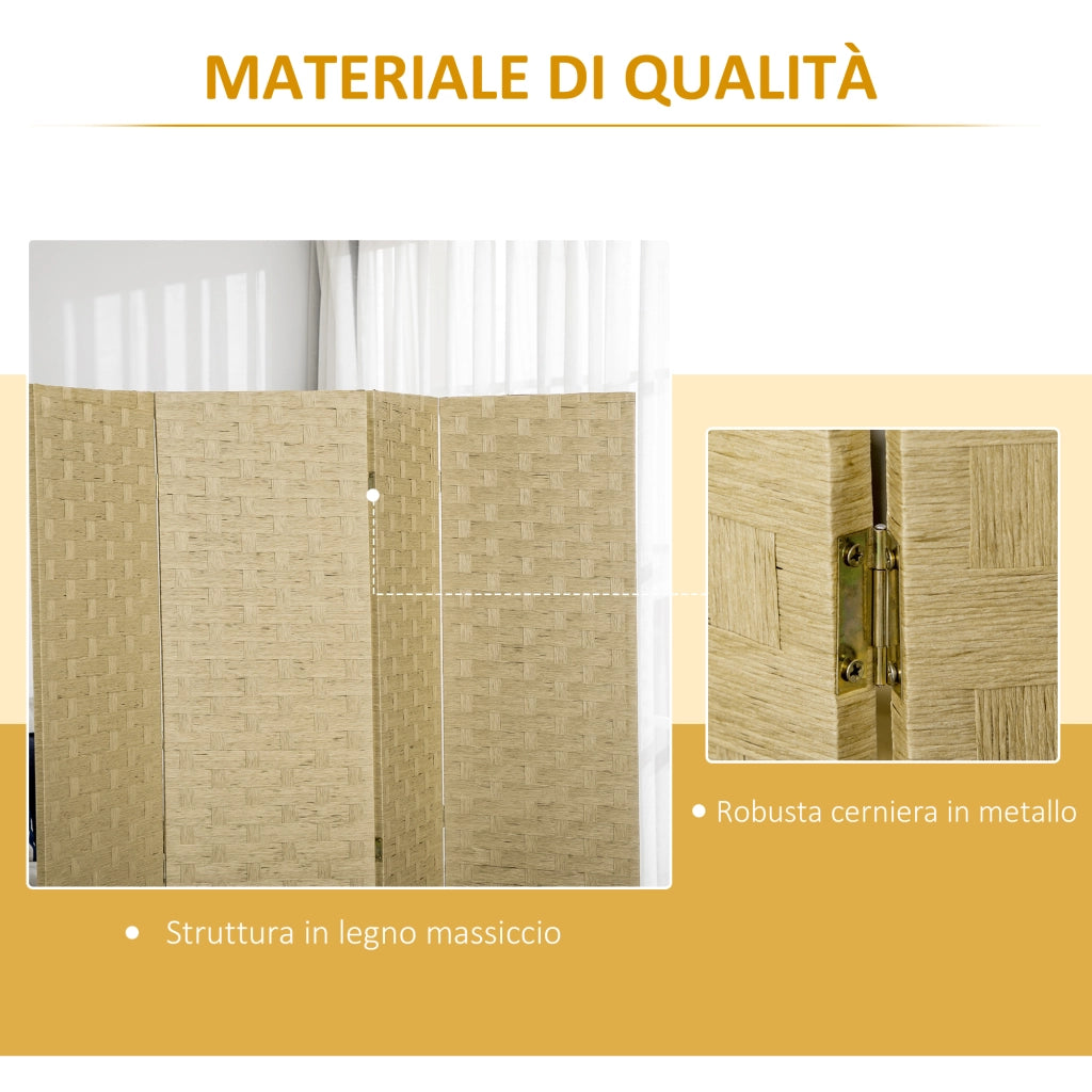 Paravento a 4 Ante Pieghevole ¨C Minimal ¨C Legno Marrone 170 cm