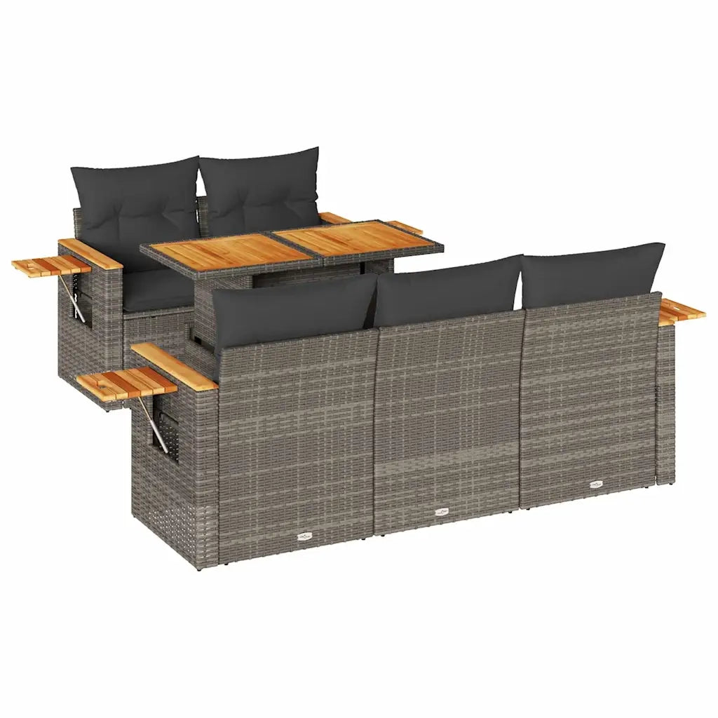 Set Divano da Giardino 6pz con Cuscini Grigio Polyrattan Acacia 3327553