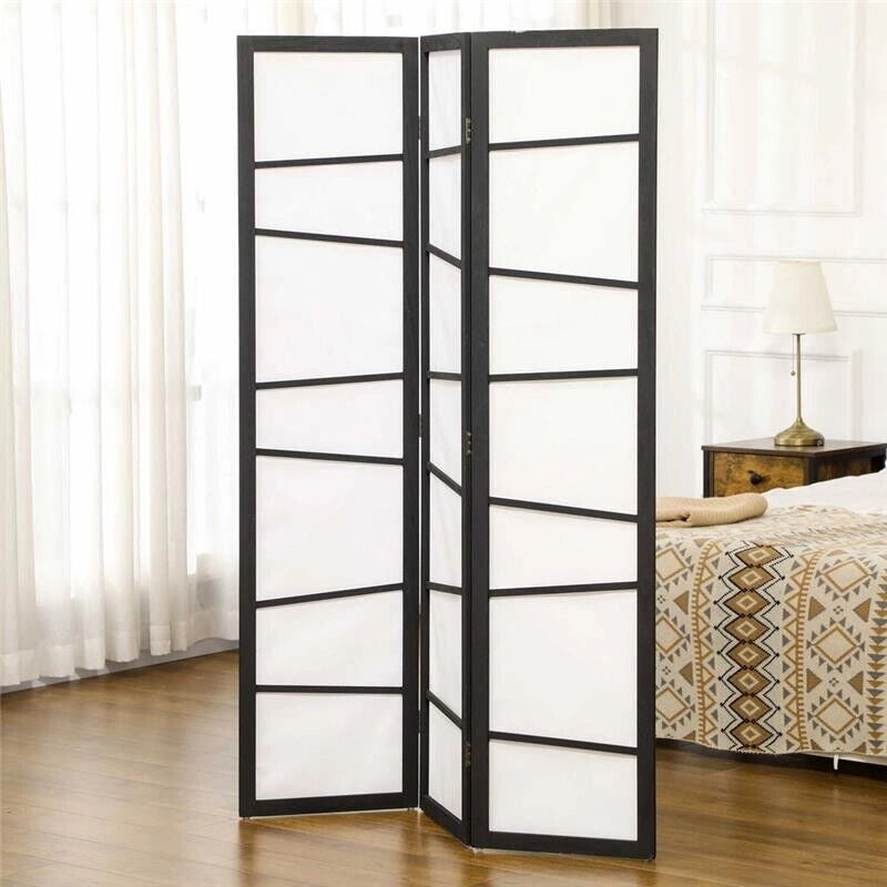 PARAVENTO A 3 PANNELLI PIEGHEVOLE IN LEGNO 120X170CM NERO E BIANCO