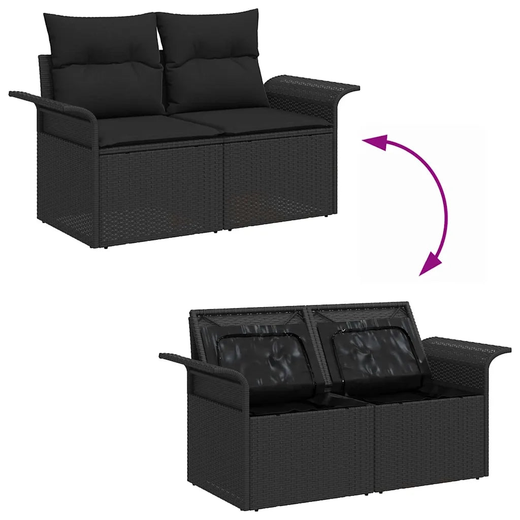 Set Divano da Giardino con archiviazione 6 pcs Nero polyrattan 3355937