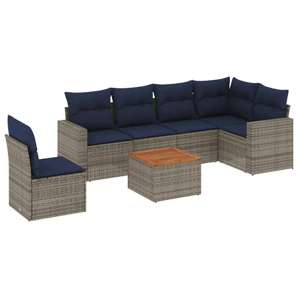 Set Divani da Giardino 7 pz con Cuscini Grigio in Polyrattan 3256481