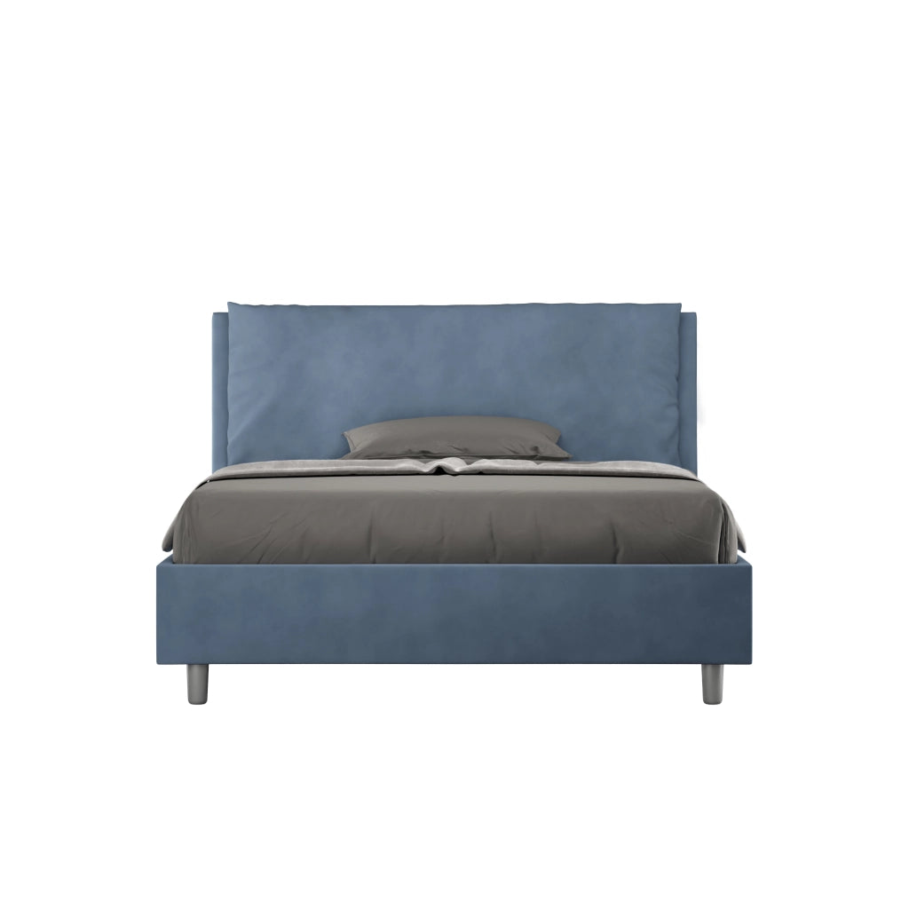 BS COM Letto matrimoniale francese senza rete imbottito 140x210 microfibra blu Large