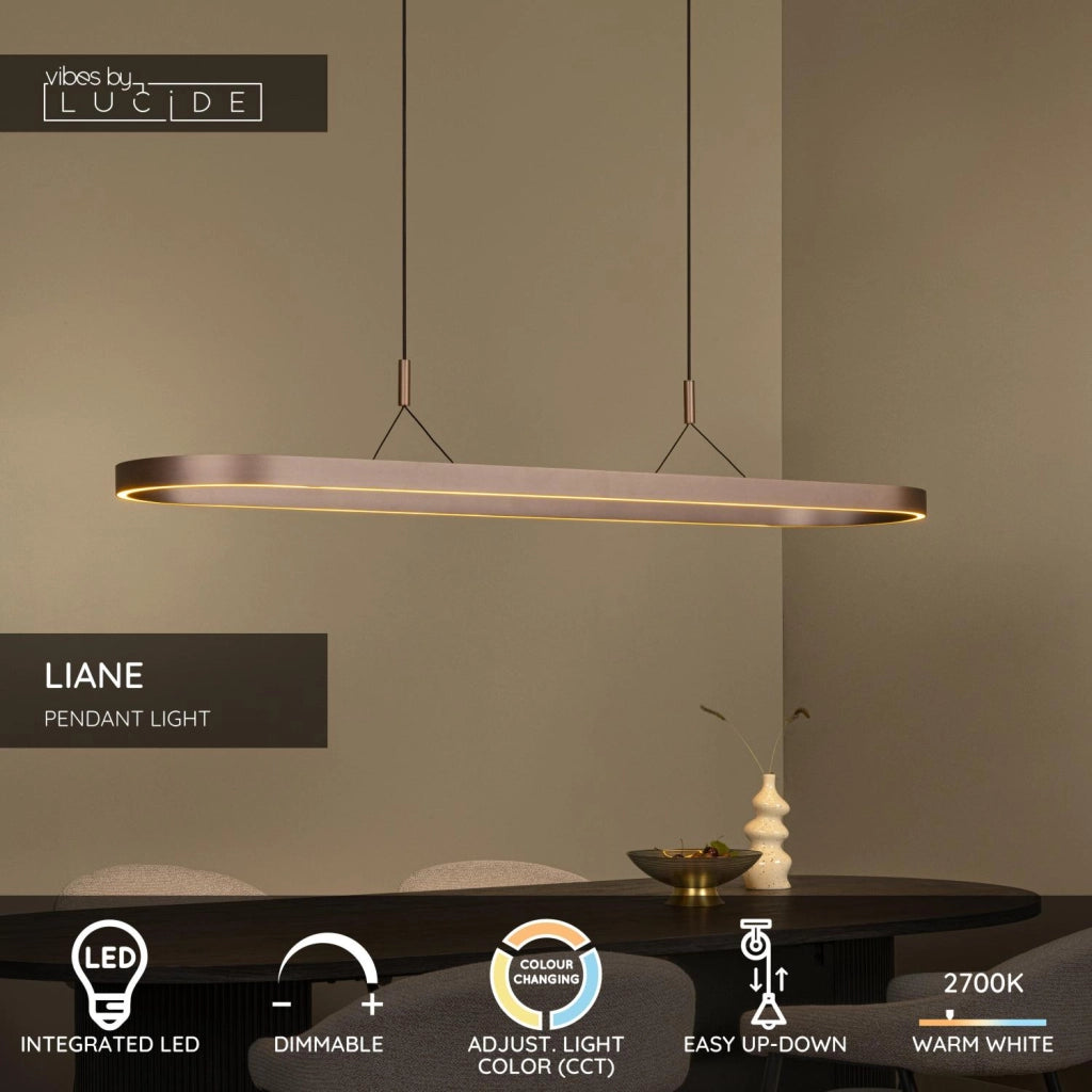 Lampada a sospensione LED ovale LIANE marrone Lucide