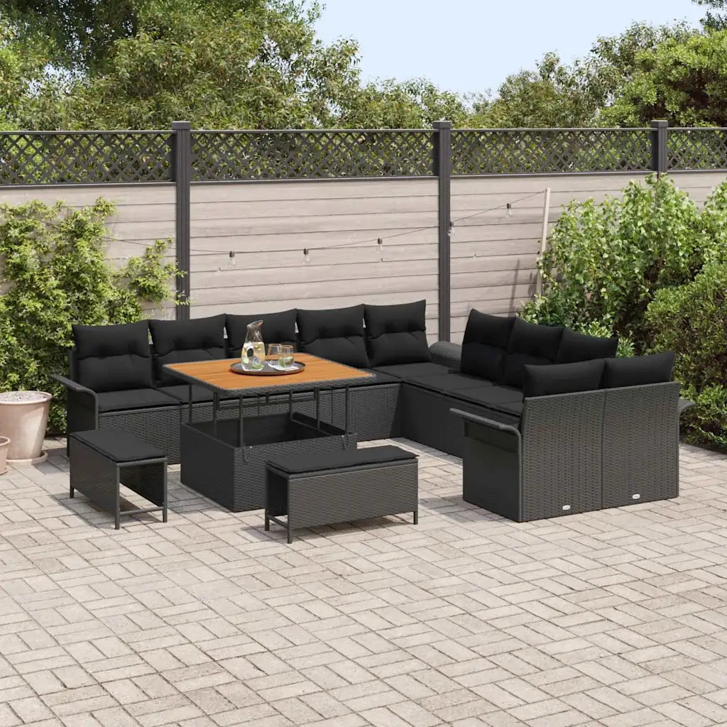 Set Divano da Giardino con cuscino con cuscino 13 pcs Nero