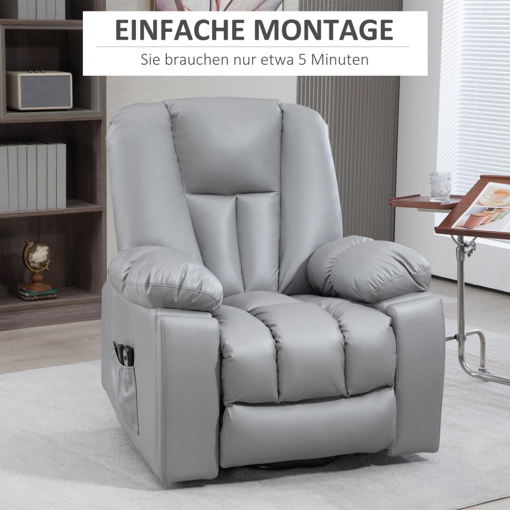 Poltrona relax elettrica con alzata assistita, massaggio vibrante, portabicchieri e tasche in microfibra grigio scuro