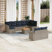 Set Divani da Giardino 10 pz con Cuscini Grigio in Polyrattan 3256607