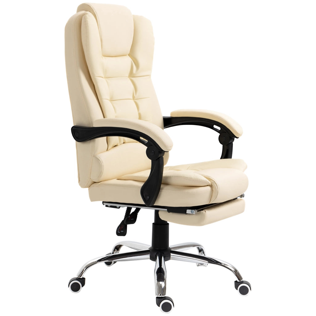Sedia da ufficio con poggiapiedi ¨C Minimal ¨C imbottita in PU, braccioli, crema