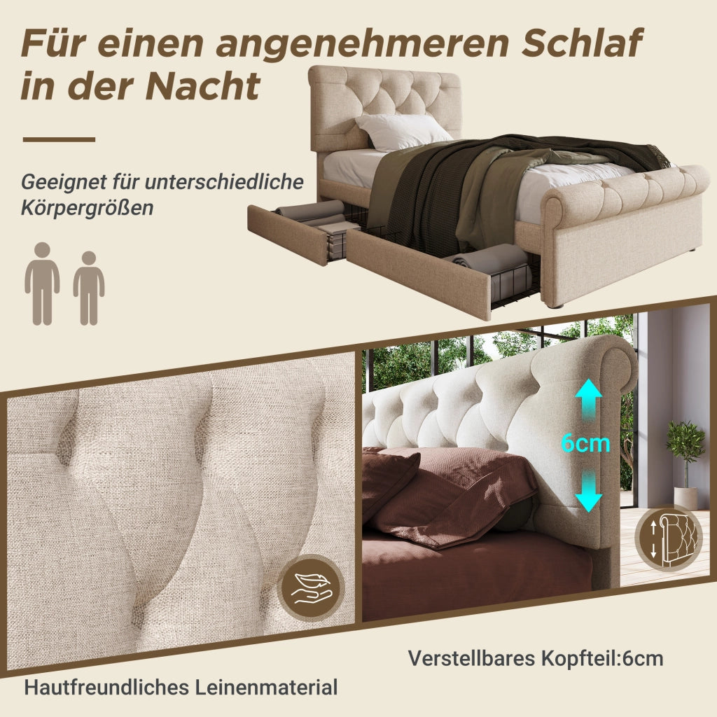 letto imbottito metallo e legno naturale 90 x 200 cm