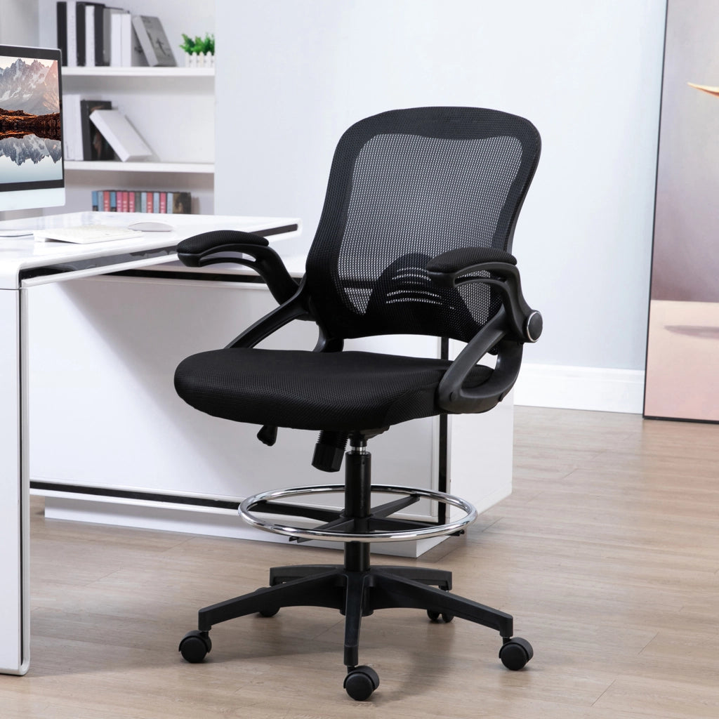 Sedia da Ufficio con Schienale Rete e Braccioli ¨C Minimal ¨C Nera 64x60x106-126 cm