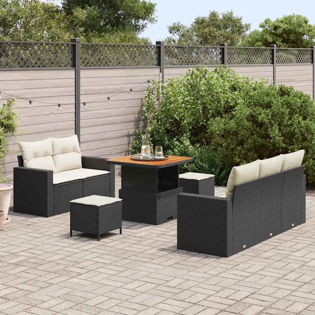 Set Divano da Giardino 8 pcs Nero e Crema polyrattan