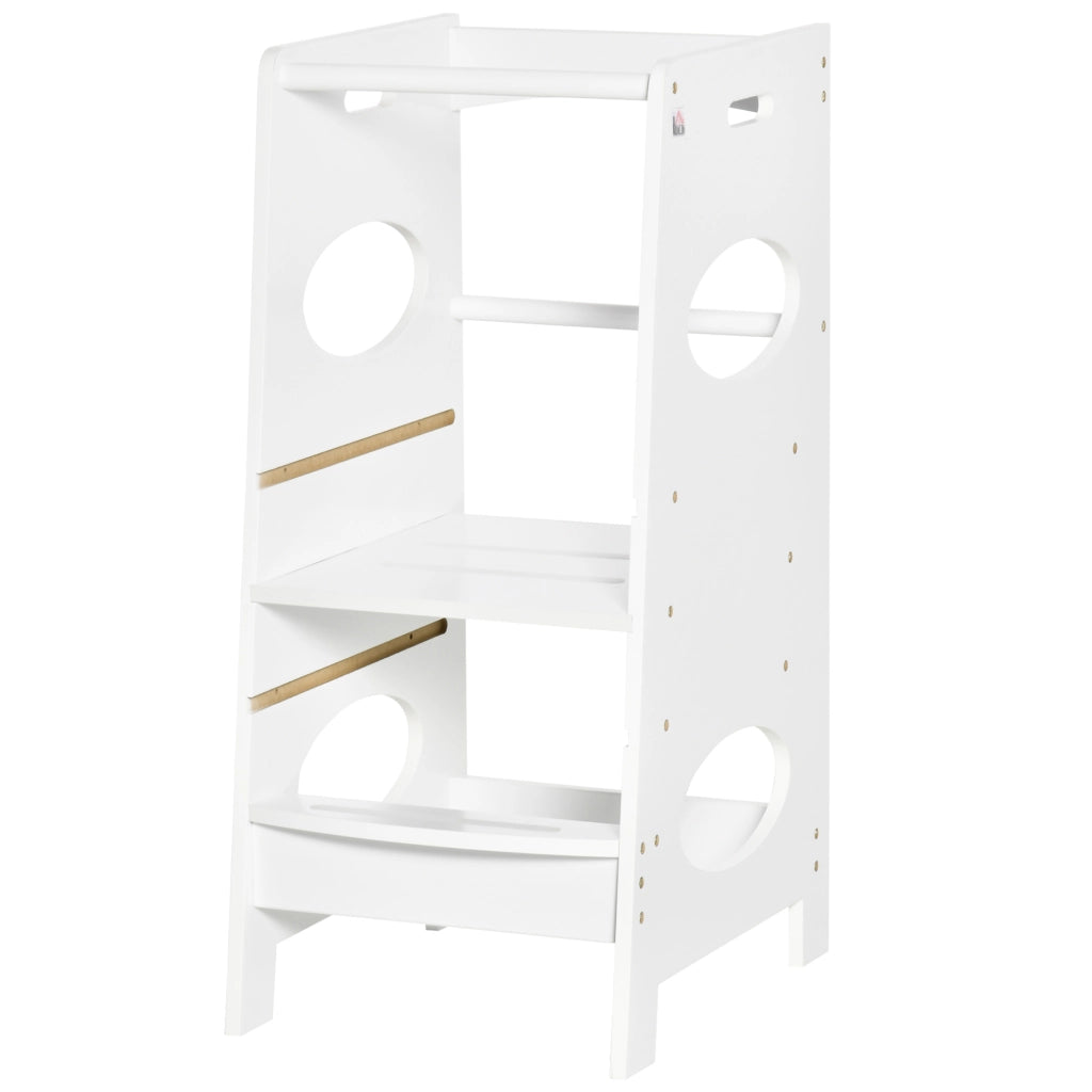Torre Montessoriana con Altezza Regolabile a 3 Livelli, Torre di Apprendimento per Bambini in Legno, Scaletta per Bambini Bianco