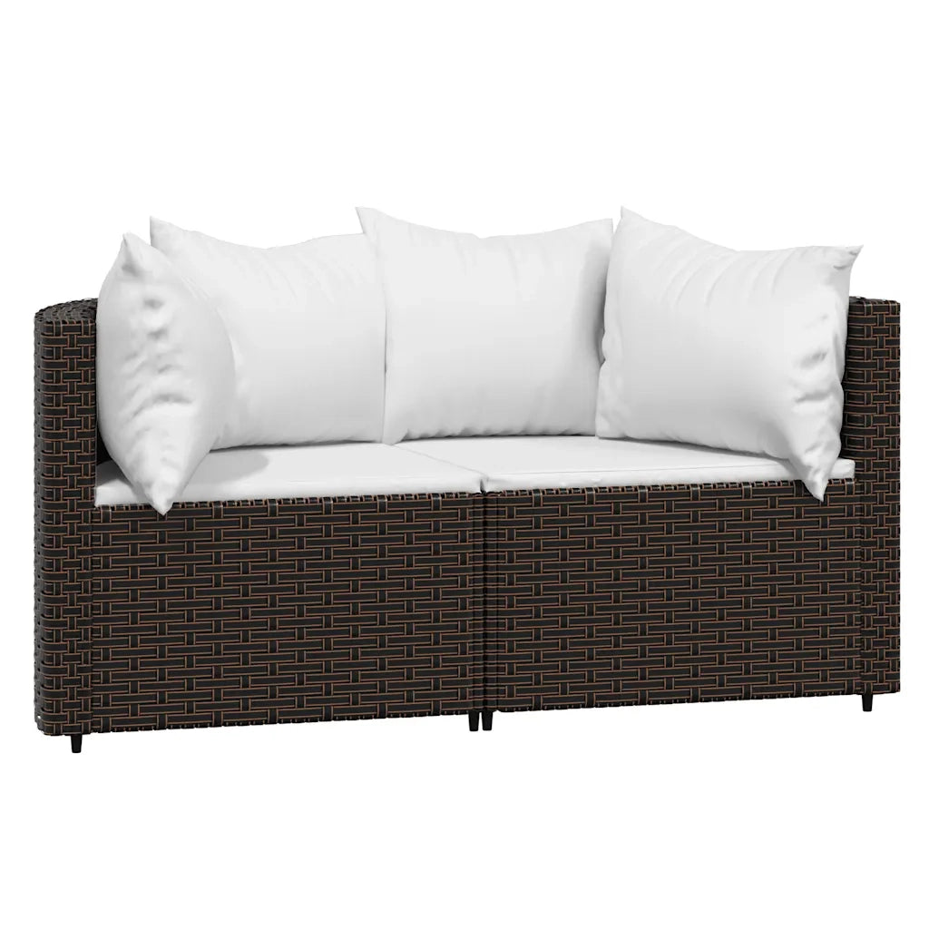 Divani Angolari da Giardino con Cuscini 2pz Polyrattan Marrone 319758