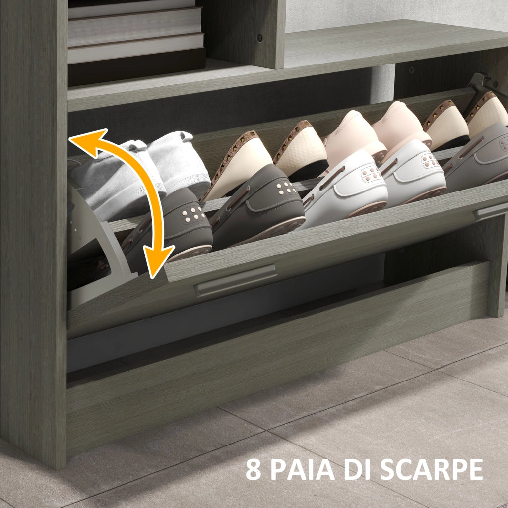 Set Mobili da Ingresso con Appendiabiti, Specchio, Panca e Scarpiera ¨C Minimal ¨C Grigio