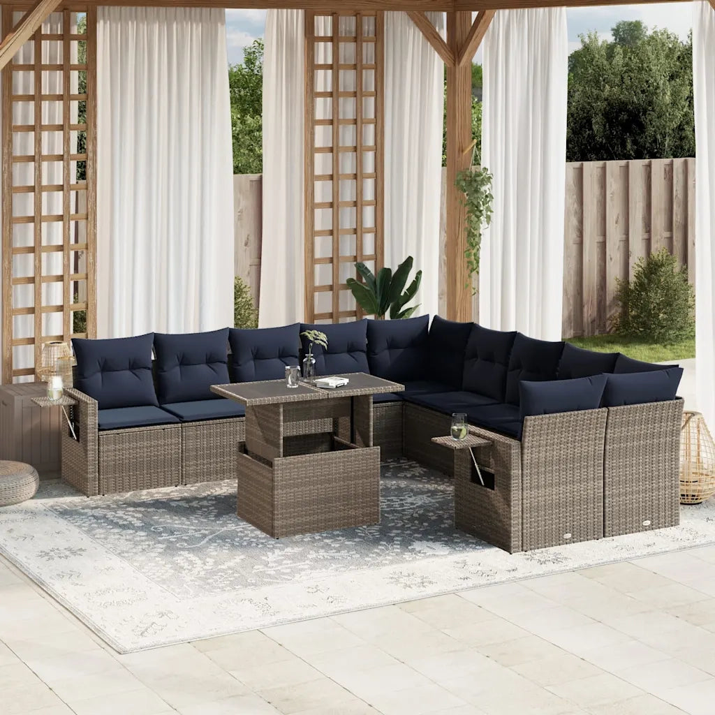 Set Divani da Giardino 11 pz con Cuscini Grigio in Polyrattan 3268171