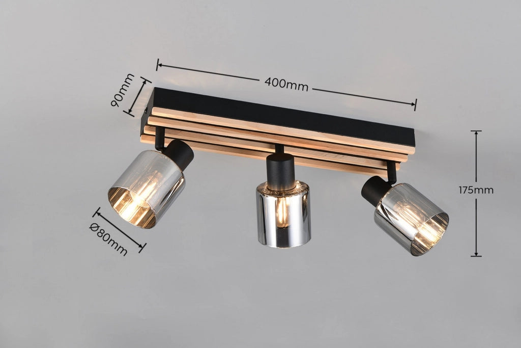 Faretto soffitto TRAVIA 3 luci nero legno E14