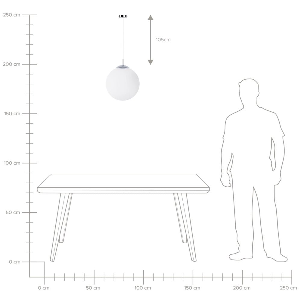 Lampada a Sospensione Vetro Bianco Elementi Argento Forma Globo Grande 1 Luce Moderna