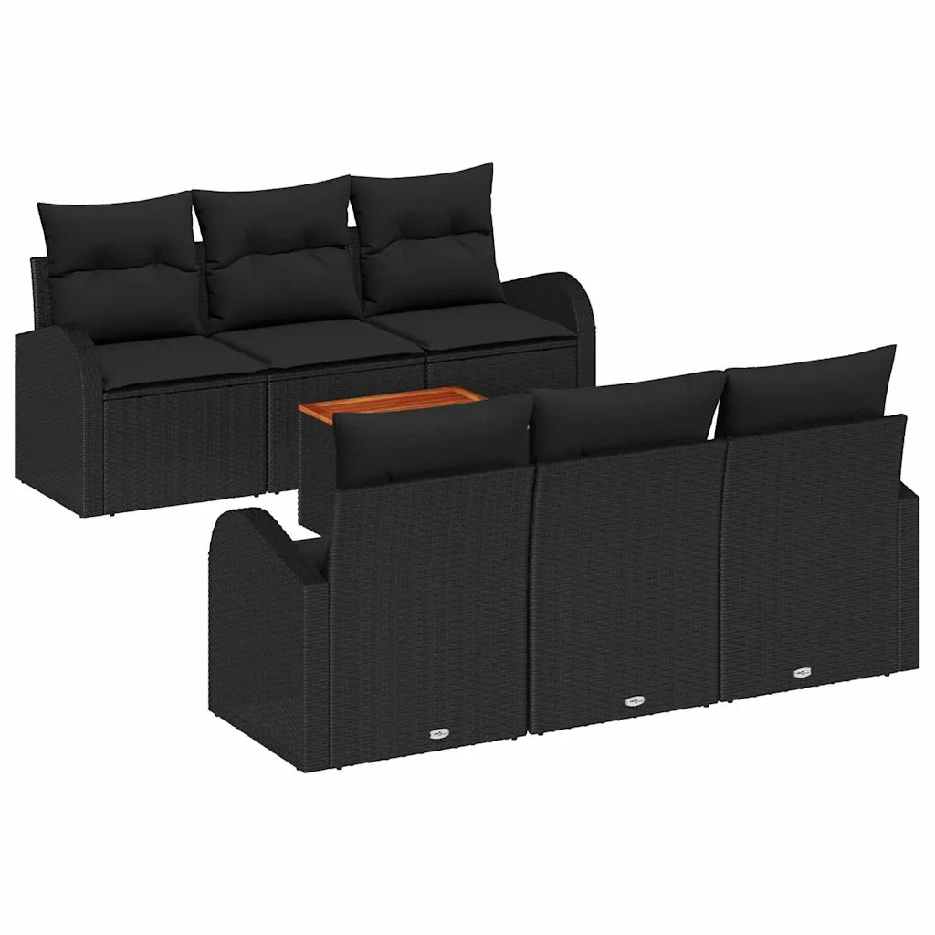 Set Divano da Giardino con cuscino 7 pcs Nero polyrattan 3347527