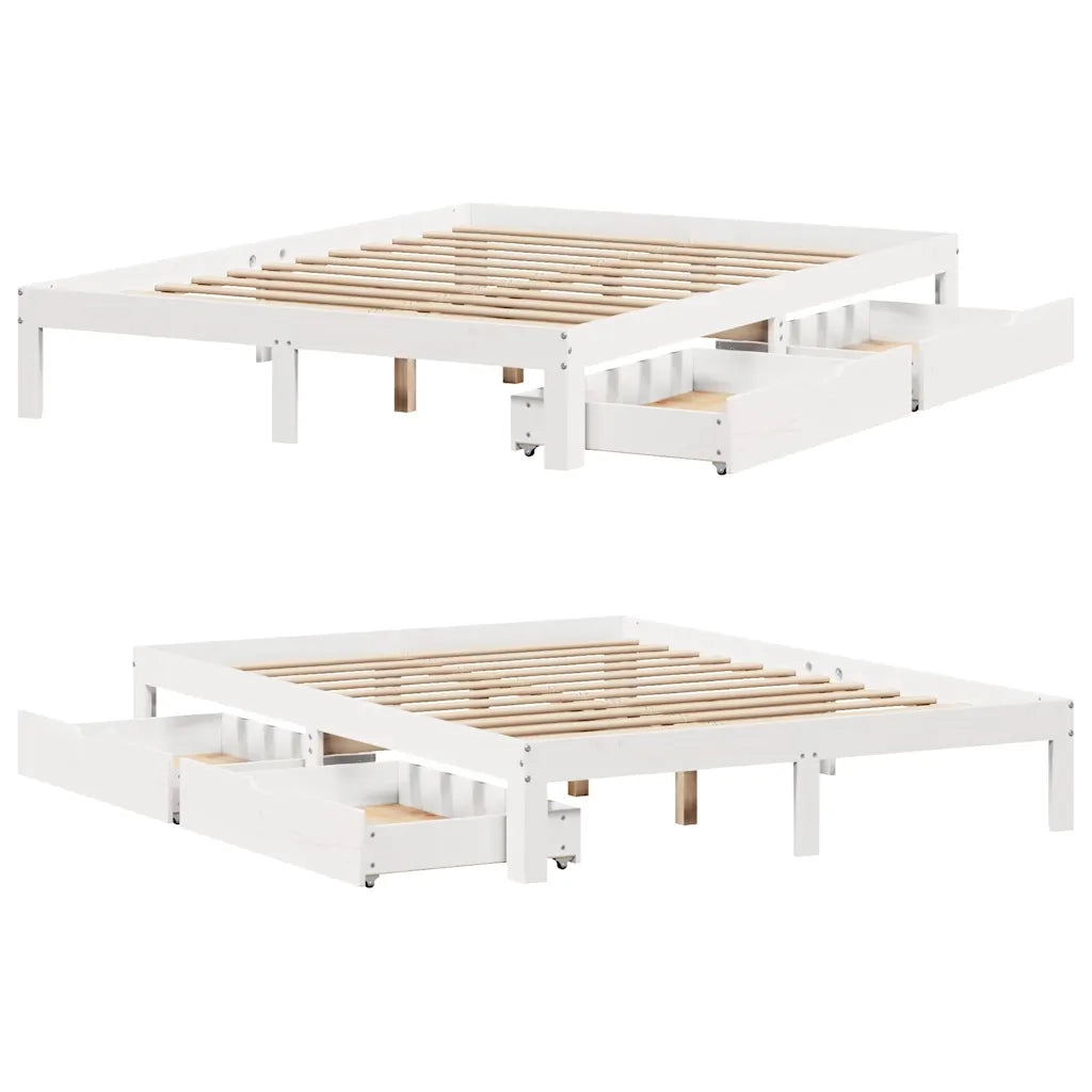 Giroletto con Cassetti Bianco 140x190 cm Legno Massello di Pino 3301941