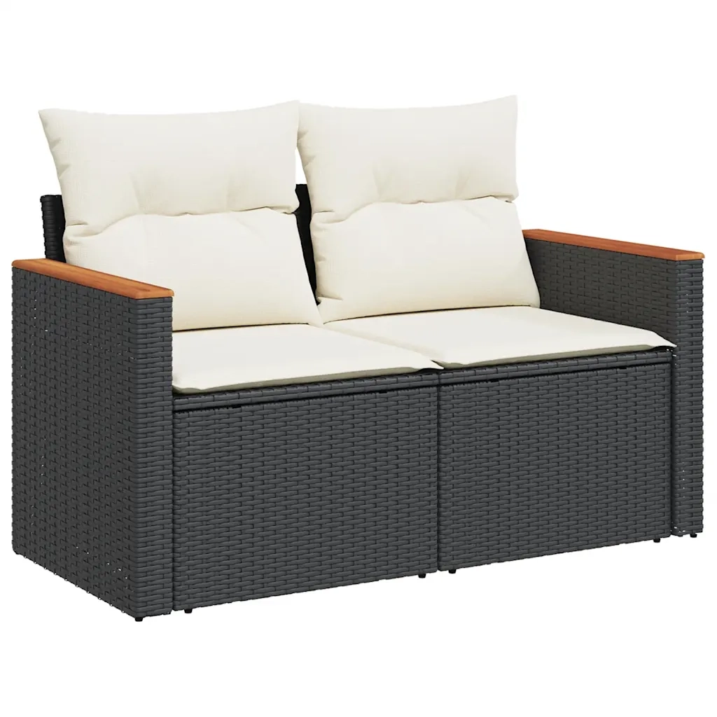 Set Divani da Giardino con Cuscini 7pz Nero Polyrattan Acacia 3327444