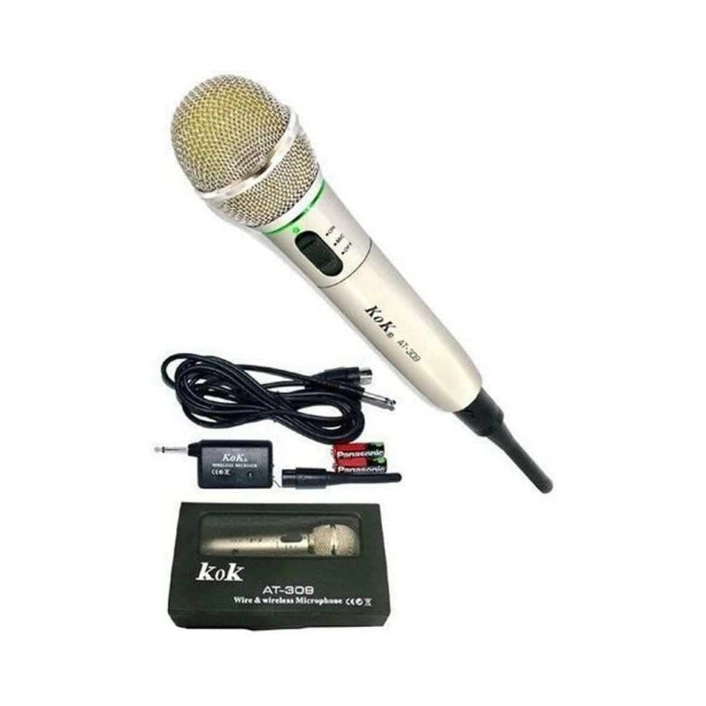 Trade Shop - Microfono Wireless E Con Cavo Filo 2 In 1 Per Karaoke Cantare 309 -