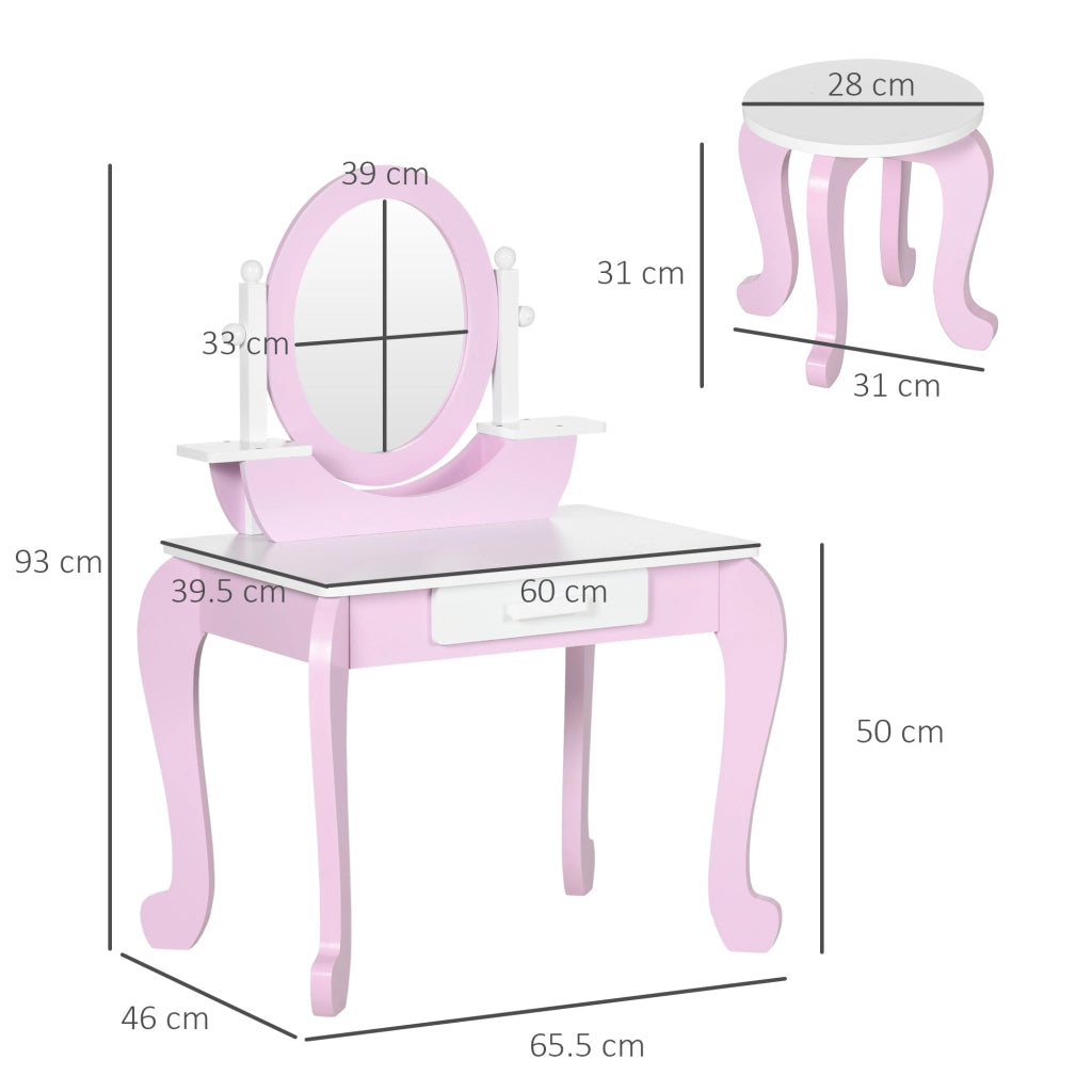 Set Trucco Bambini con Tavolino Specchio e Sgabello ¨C Minimal ¨C Rosa