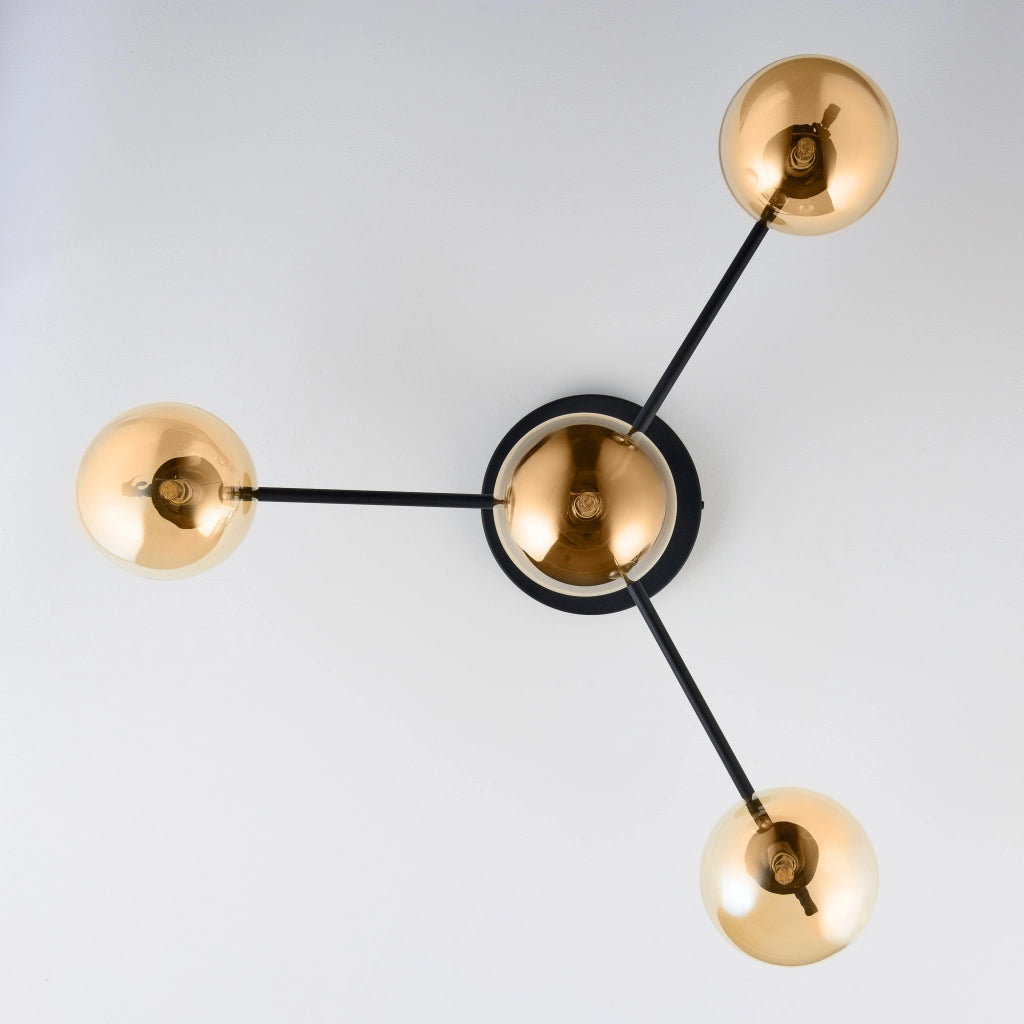 Plafoniera FIGARO Jupiter nero oro 4 sfere ambra G9