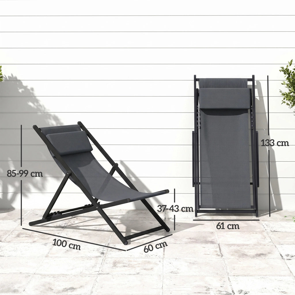 Lettini da giardino pieghevoli 2 pezzi ¨C Minimal ¨C Grigio 60x100x85 cm