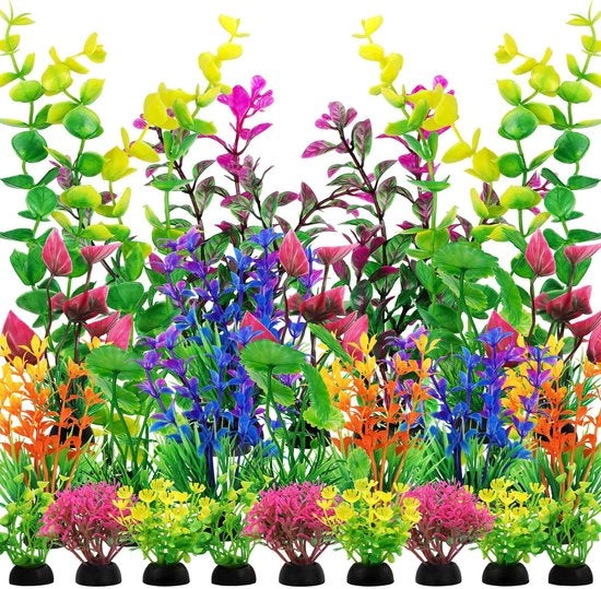 Decorazioni per acquario, 25 pezzi, piante artificiali, colorate, facili da mantenere, naturale aspetto, piante per acquario