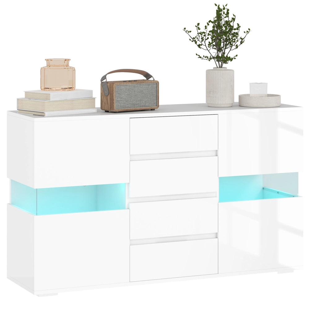 Credenza Moderna con LED ¨C zephmum ¨C Bianco, MDF, 120x34x70 cm