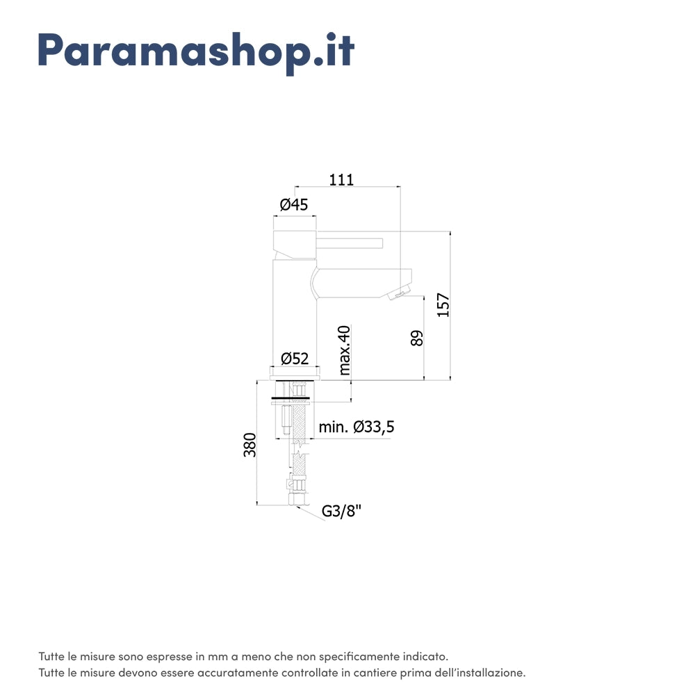 Paffoni miscelatore lavabo senza scarico cromato mod. Stick