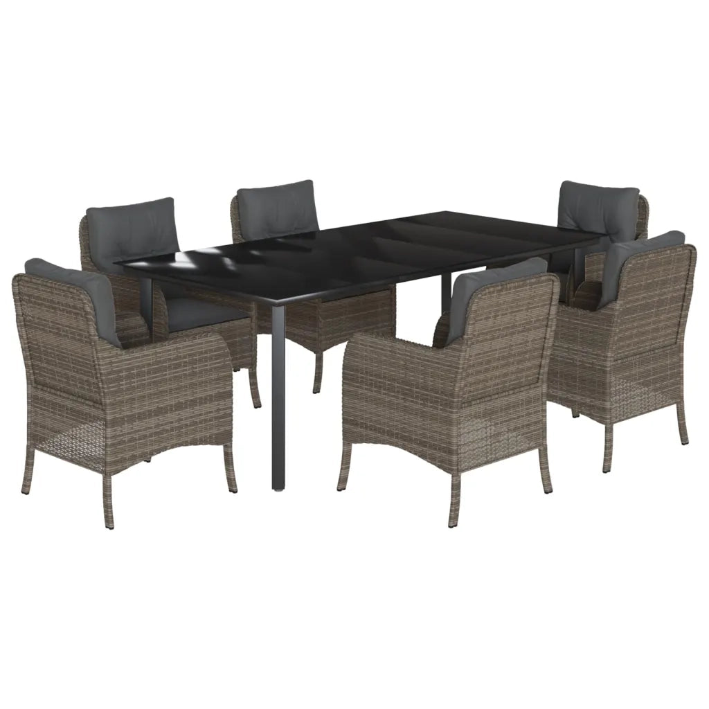 Set da Pranzo da Giardino 7 pz con Cuscini in Polyrattan Grigio