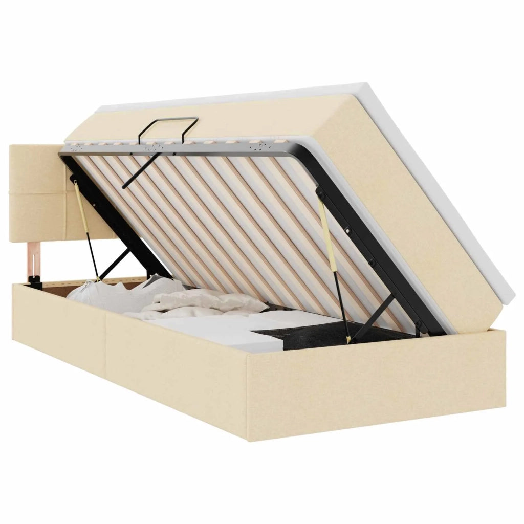 Letto con contenitore e LED con led Crema 90 x 190 cm Tessuto