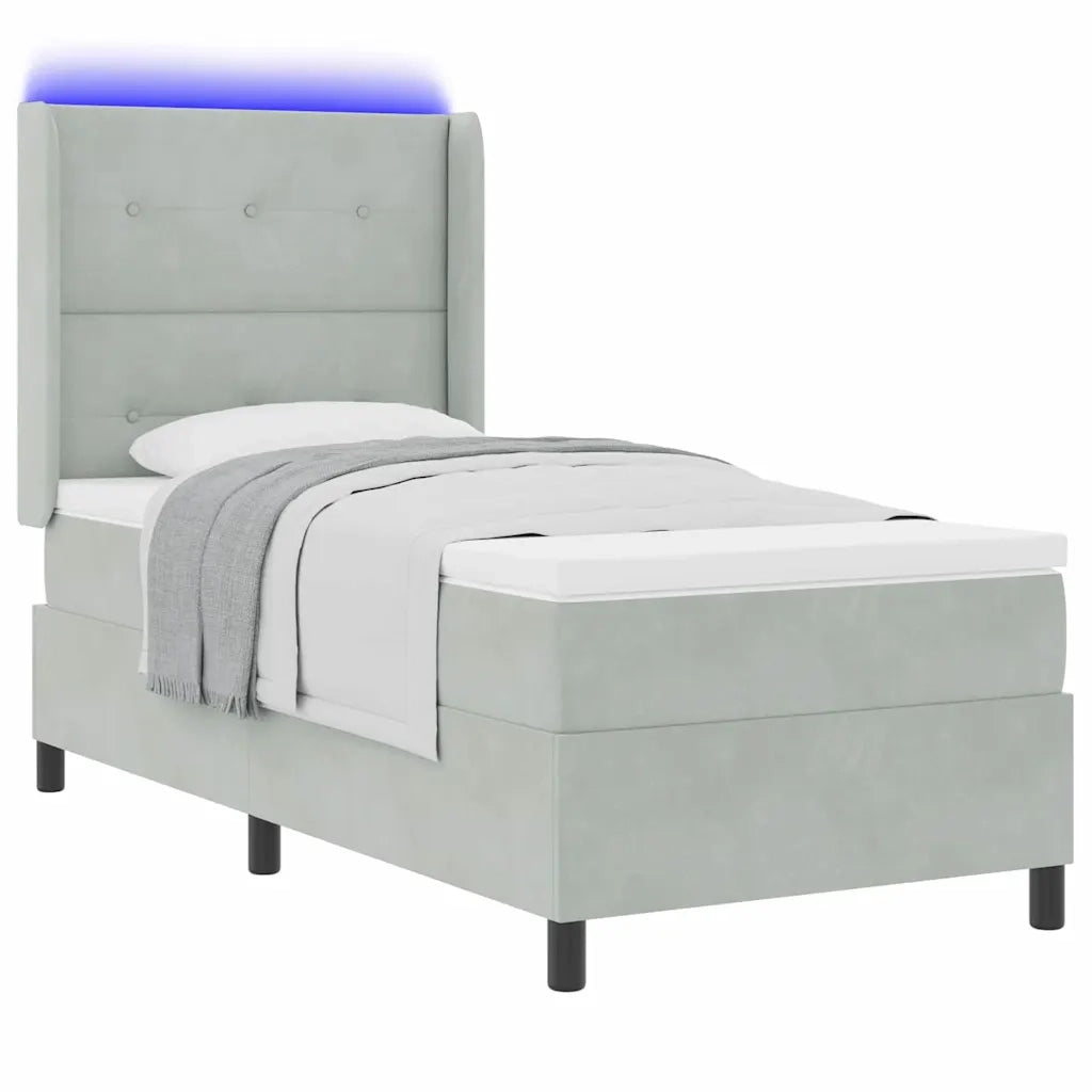 Letto a molle con materasso Grigio chiaro 100 x 200 cm Velluto