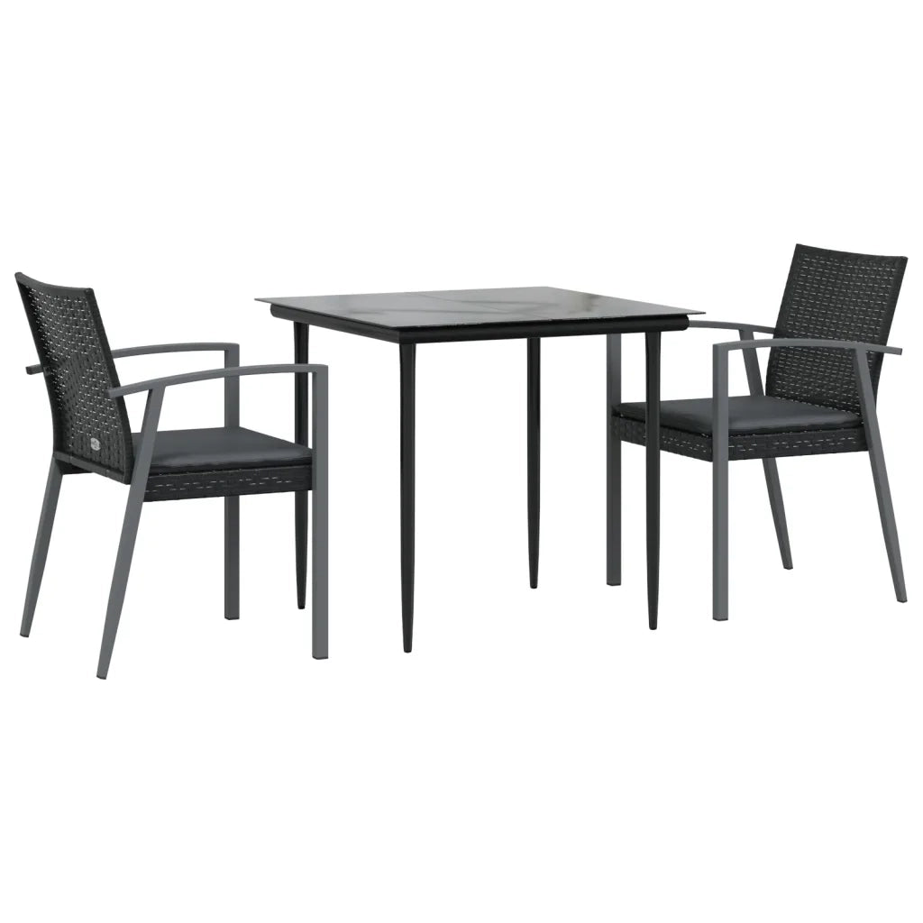 Set Pranzo da Giardino 3pz con Cuscini in Polyrattan e Acciaio 3186971