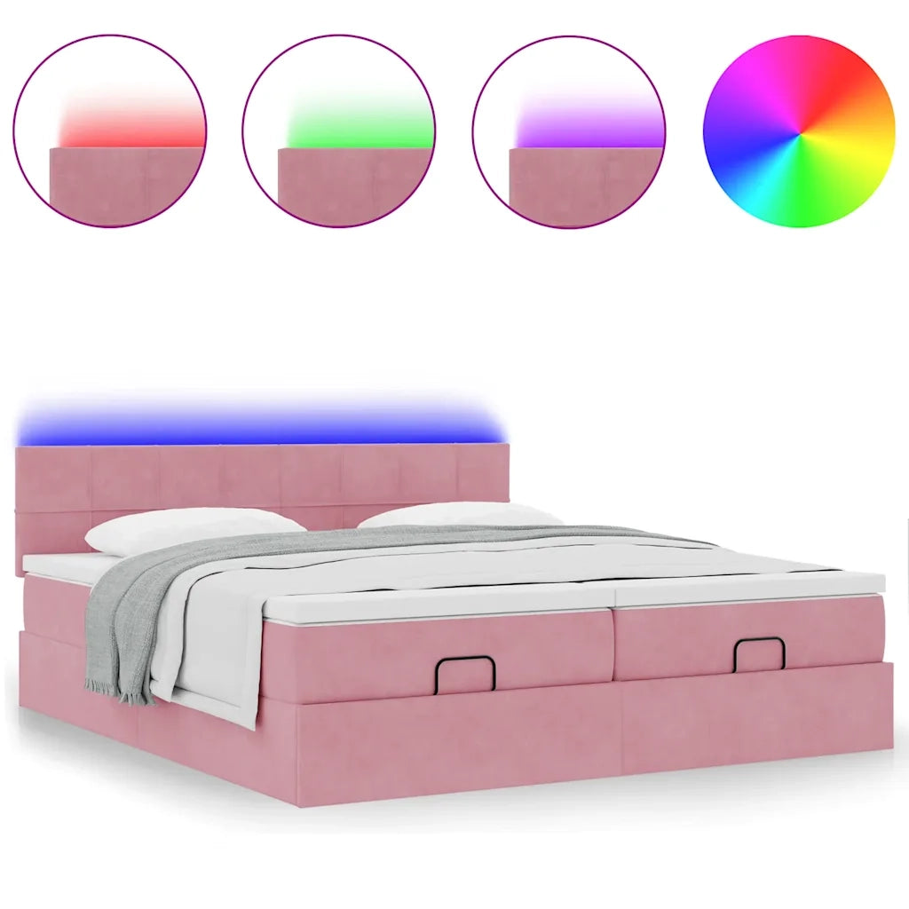 Struttura Letto Pouf con Materassi Rosa 200x200 cm Velluto