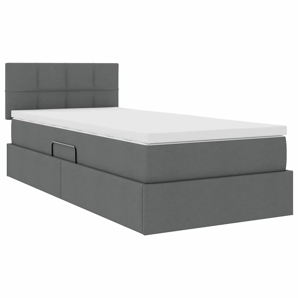 Letto con contenitore e LED Grigio scuro 90 x 200 cm Tessuto