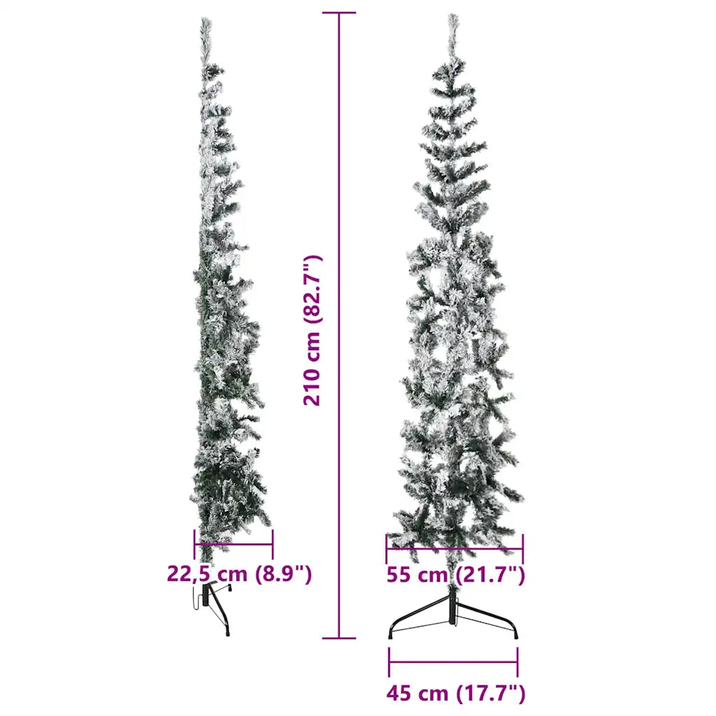 Albero Natale Artificiale Sottile a Metà Neve Fioccata 210 cm 344607