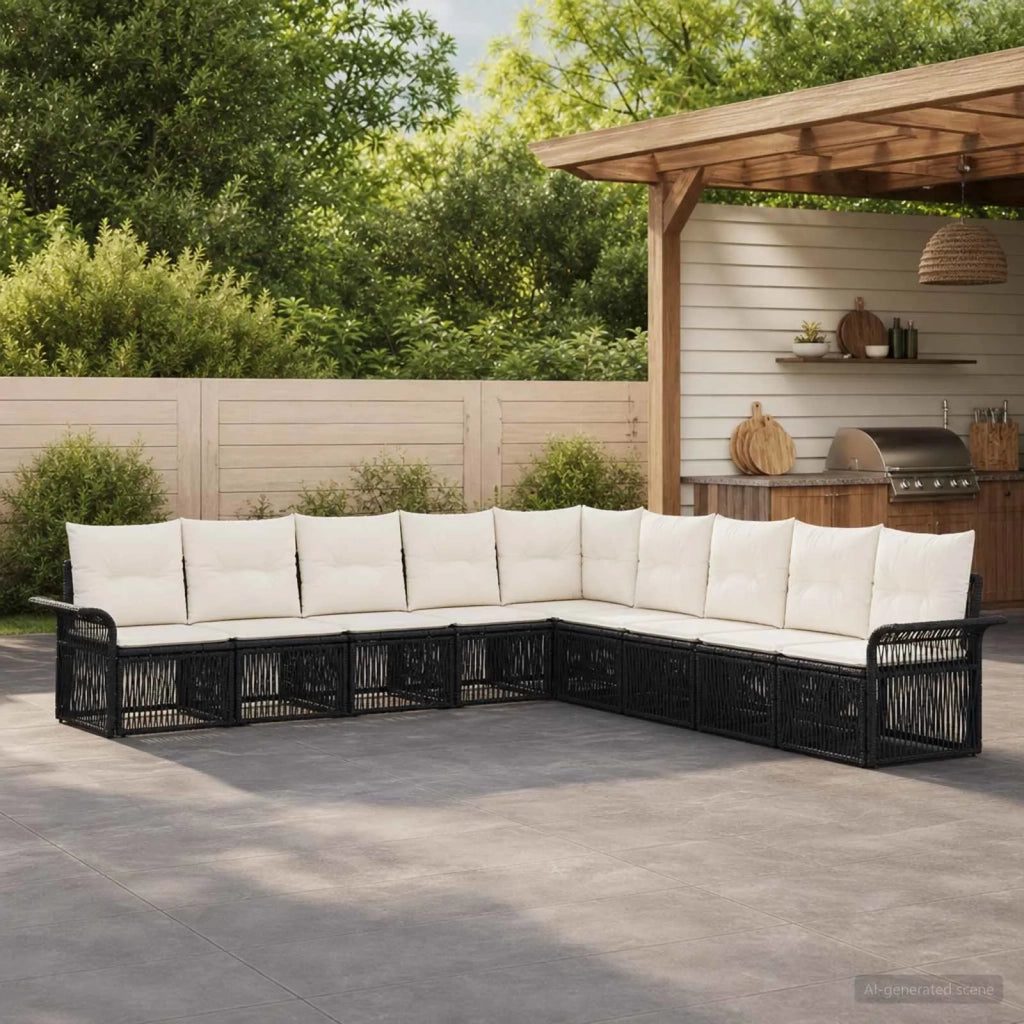 Set Divano da Giardino 9 pz Nero polyrattan 3434851