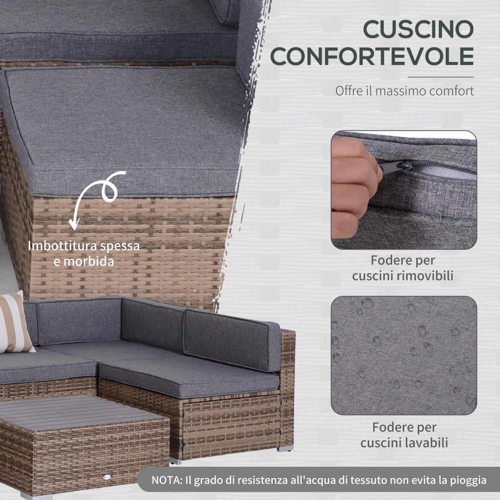 Set Salotto Giardino 7 Pezzi Rattan ¨C Xylo ¨C Divano Modulabile con Tavolino e Cuscini Grigio
