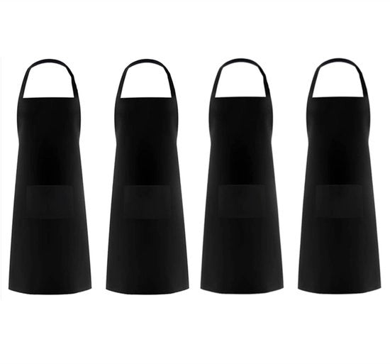 Schort Acqua-Resistente - 4 Pezzi - Schort da Cucina con Tasche - Uomo/Donna - Materiale Naturale Sicuro - Nero