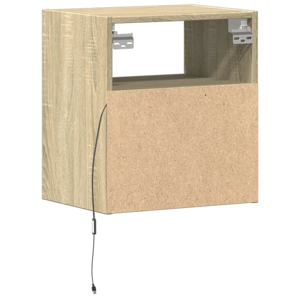 Comodino a Parete con luci LED Rovere Sonoma 3307979