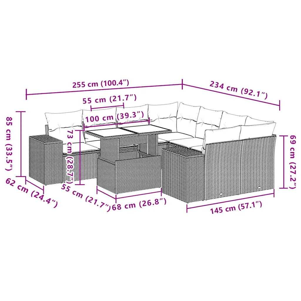 Set Divani da Giardino 9pz con Cuscini Marrone in Polyrattan 3269063