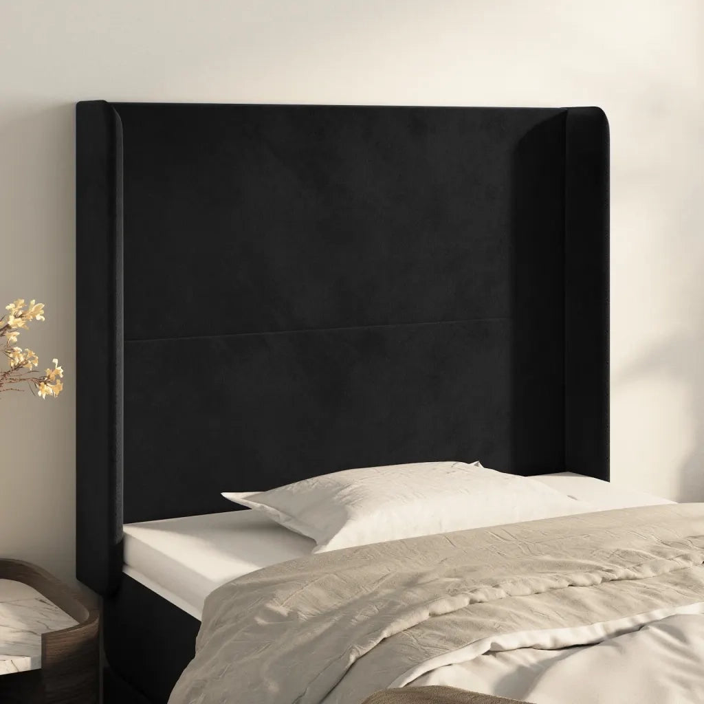 Testiera ad Orecchio-Testata con Orecchie Nera 93x16x118/128 cm in Velluto 435823