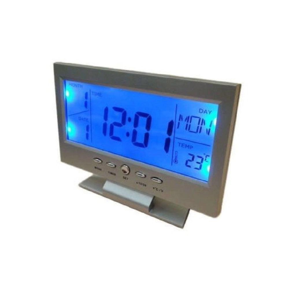Trade Shop - Orologio Sveglia Temperatura Calendario Da Tavolo Lcd Allarme Sonoro Illuminato -