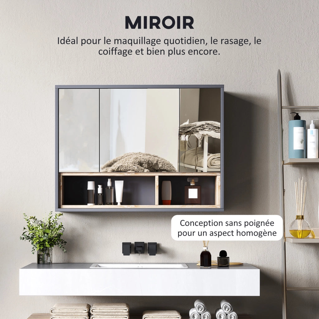 Armadio bagno con specchio e ante ¨C Minimal ¨C grigio 80x30x180 cm