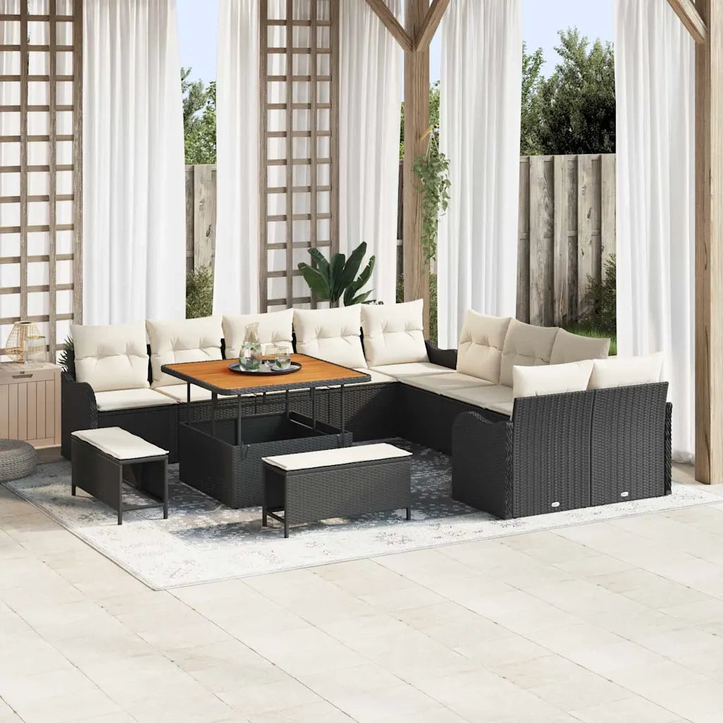 Set Divano da Giardino con cuscino 13 pcs Nero polyrattan 3362315