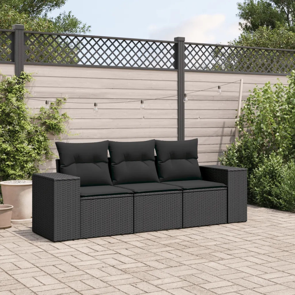 Set Divani da Giardino 3 pz con Cuscini in Polyrattan Nero 3222254