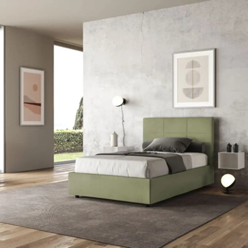 Letto una piazza e mezza contenitore imbottito 120x190 microfibra tè verde Mika